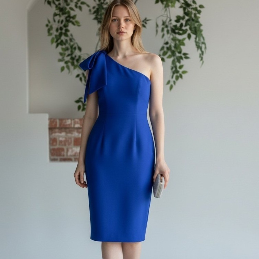 Dress The Population One Shoulder Dress Women Medium Royal Blue Ruffle Cocktail